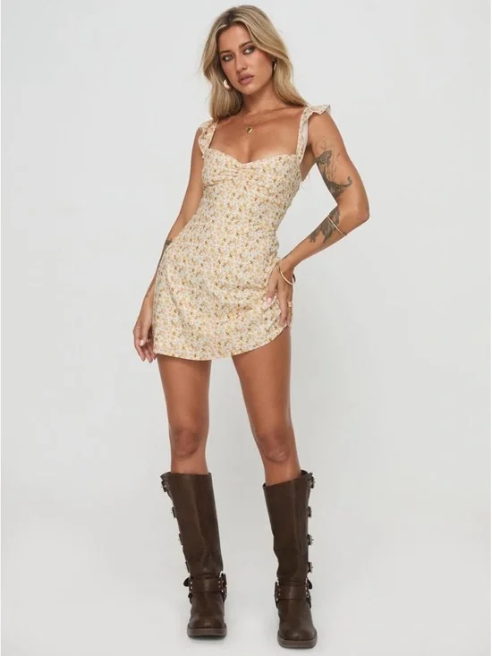 NWT Princess Polly Landon Mini Dress Yellow Floral Petite US 4 - Picture 3 of 6